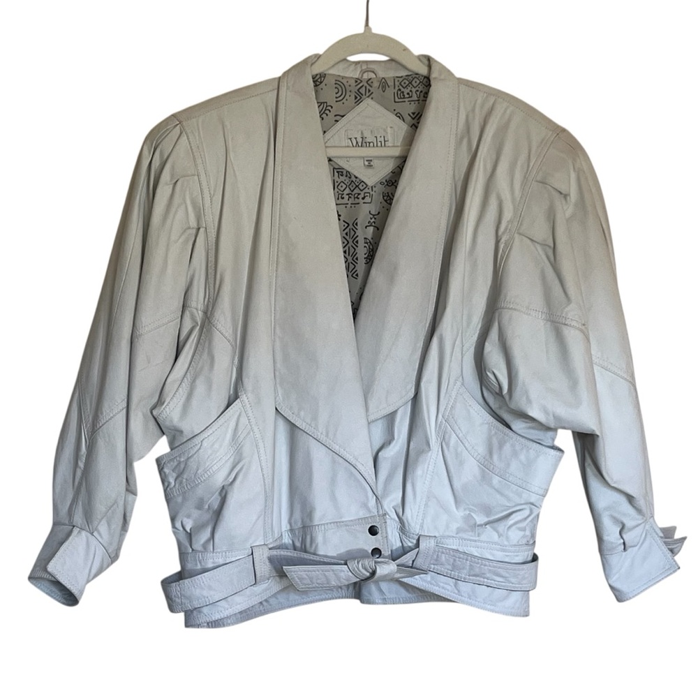 Vintage 80s Winlit Leather Jacket L | Cropped Belted Puff Sleeve